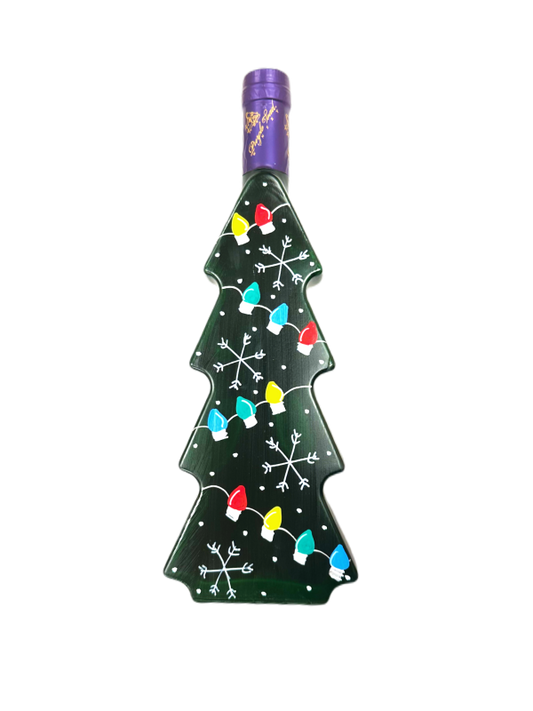 Hand Painted Tree Bottle - Green Tree String of Lights