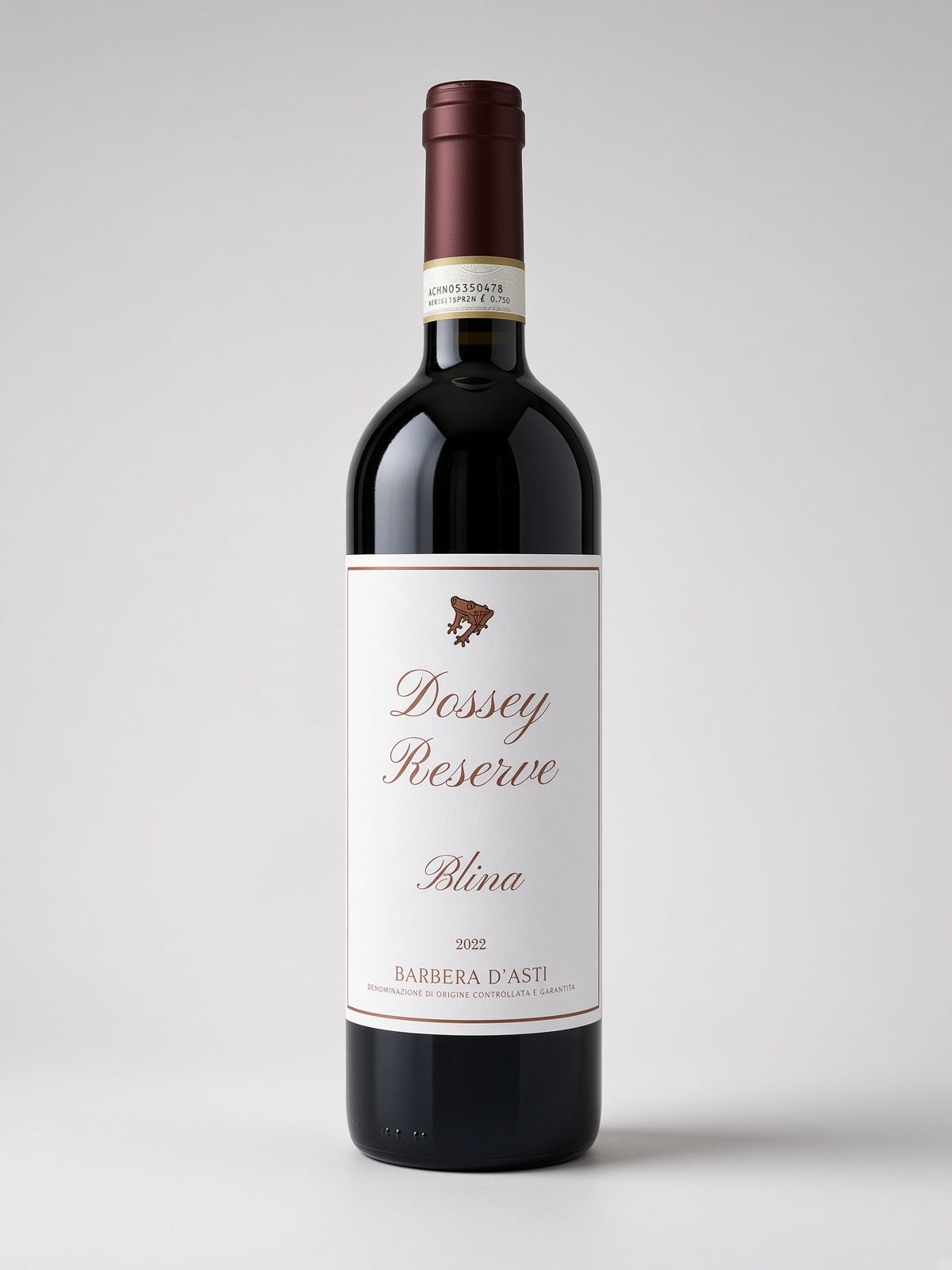 Blina Barbera d'Asti wine bottle, front label.