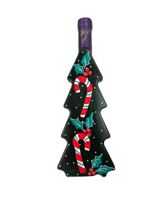 Hand Painted Tree Bottle - Green Tree Candy Cane