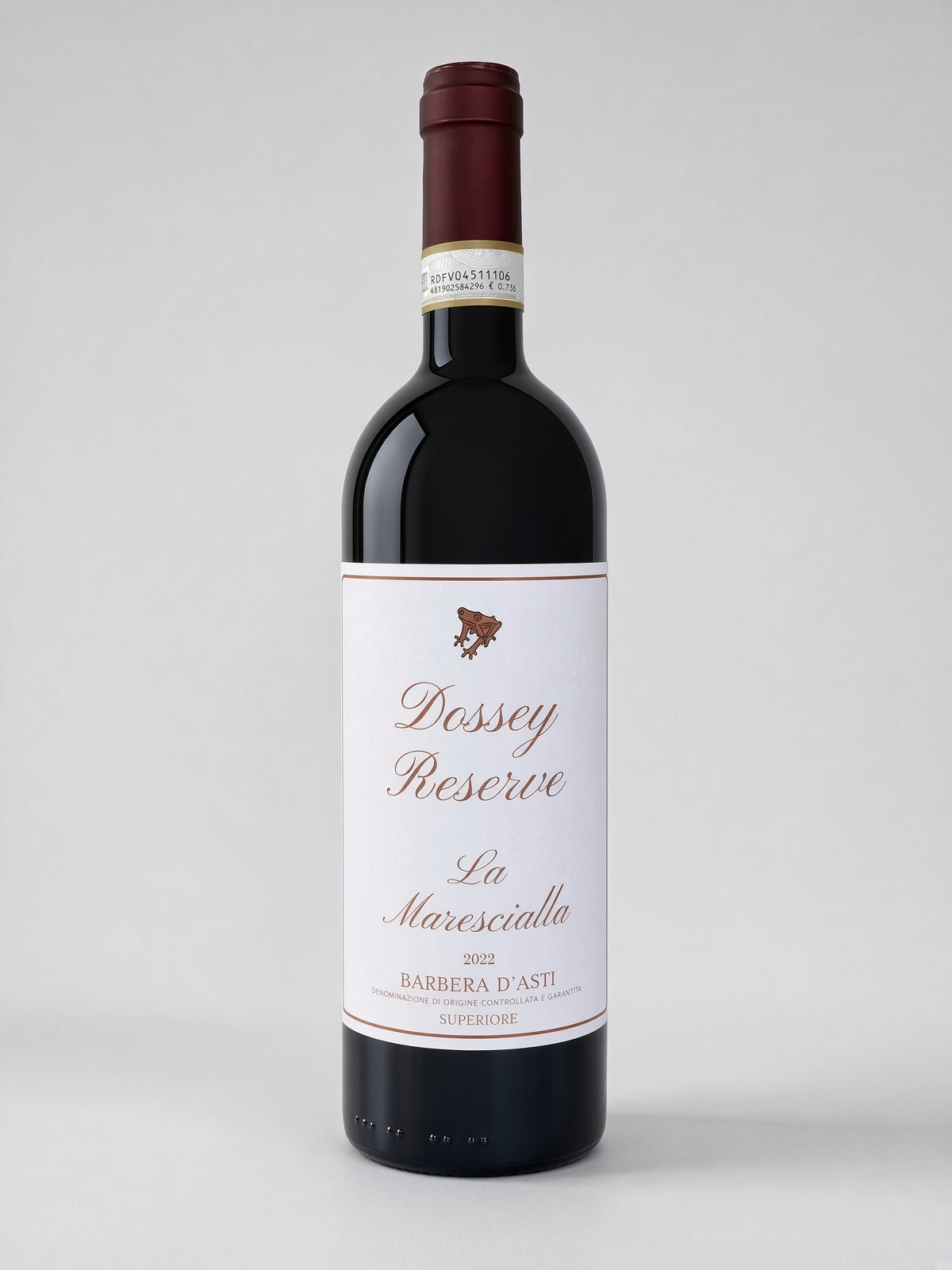 La Marescialla Barbera d'Asti wine bottle, front label.