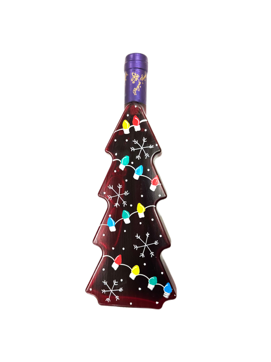 Hand Painted Tree Bottle - Red Tree String of Lights