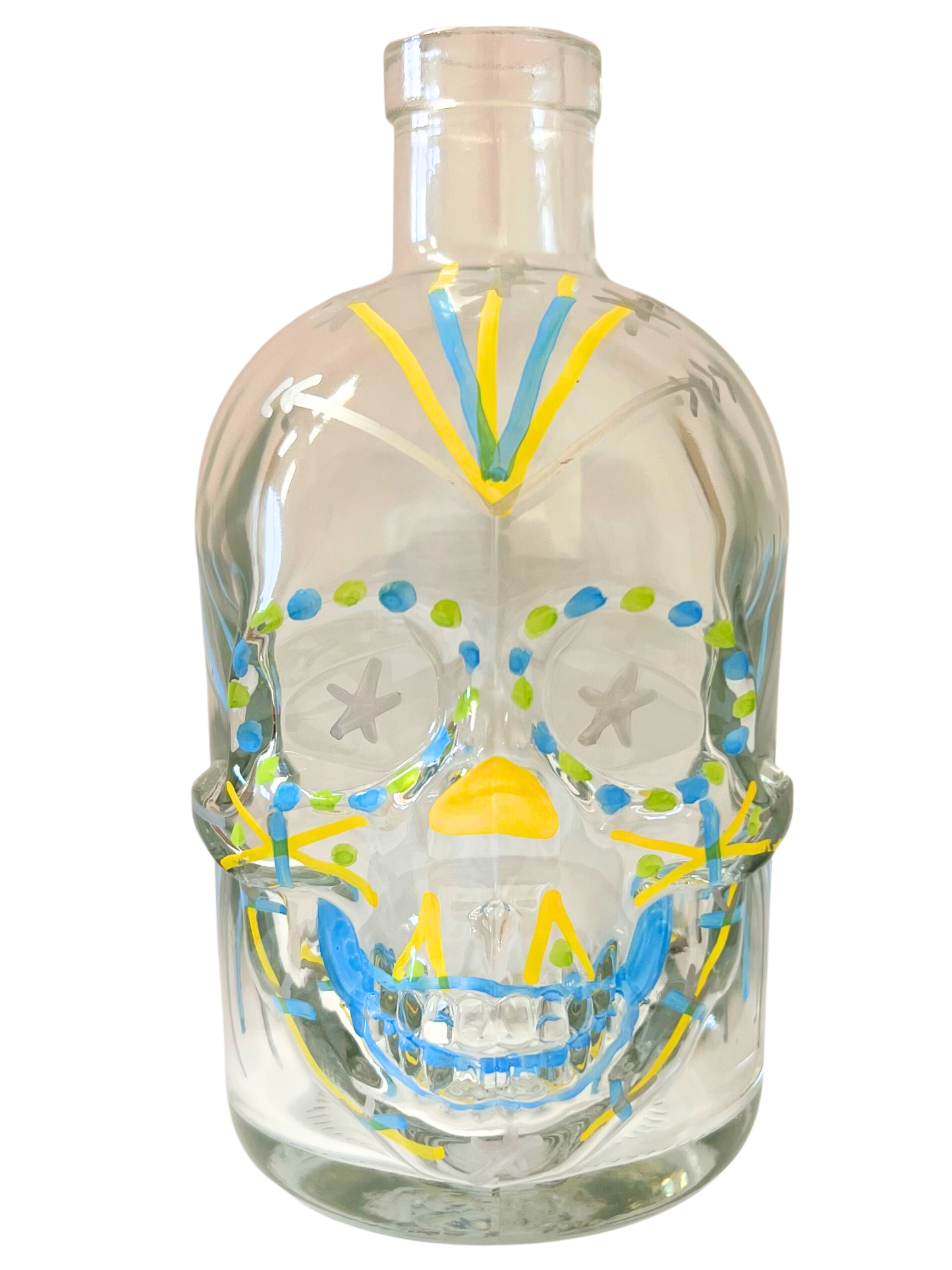 Hand Painted Skull Bottles - White Start Eyes