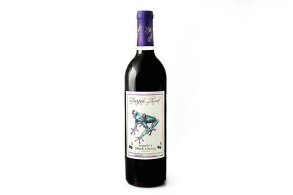 Purple Toad Angela's Black Cherry wine bottle, front view.