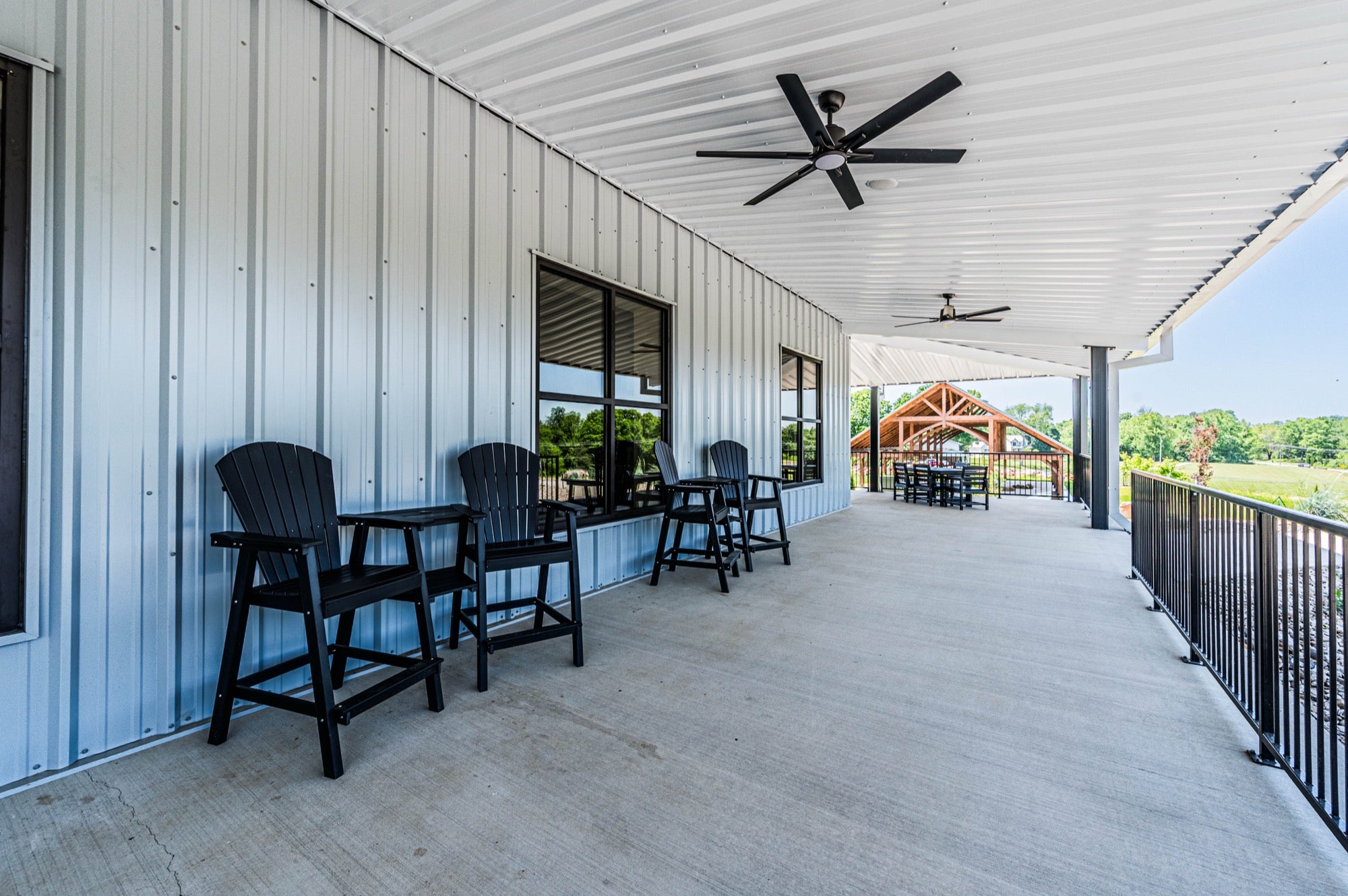 Covered patio seating at Purple Toad Winery in Bowling Green, Kentucky