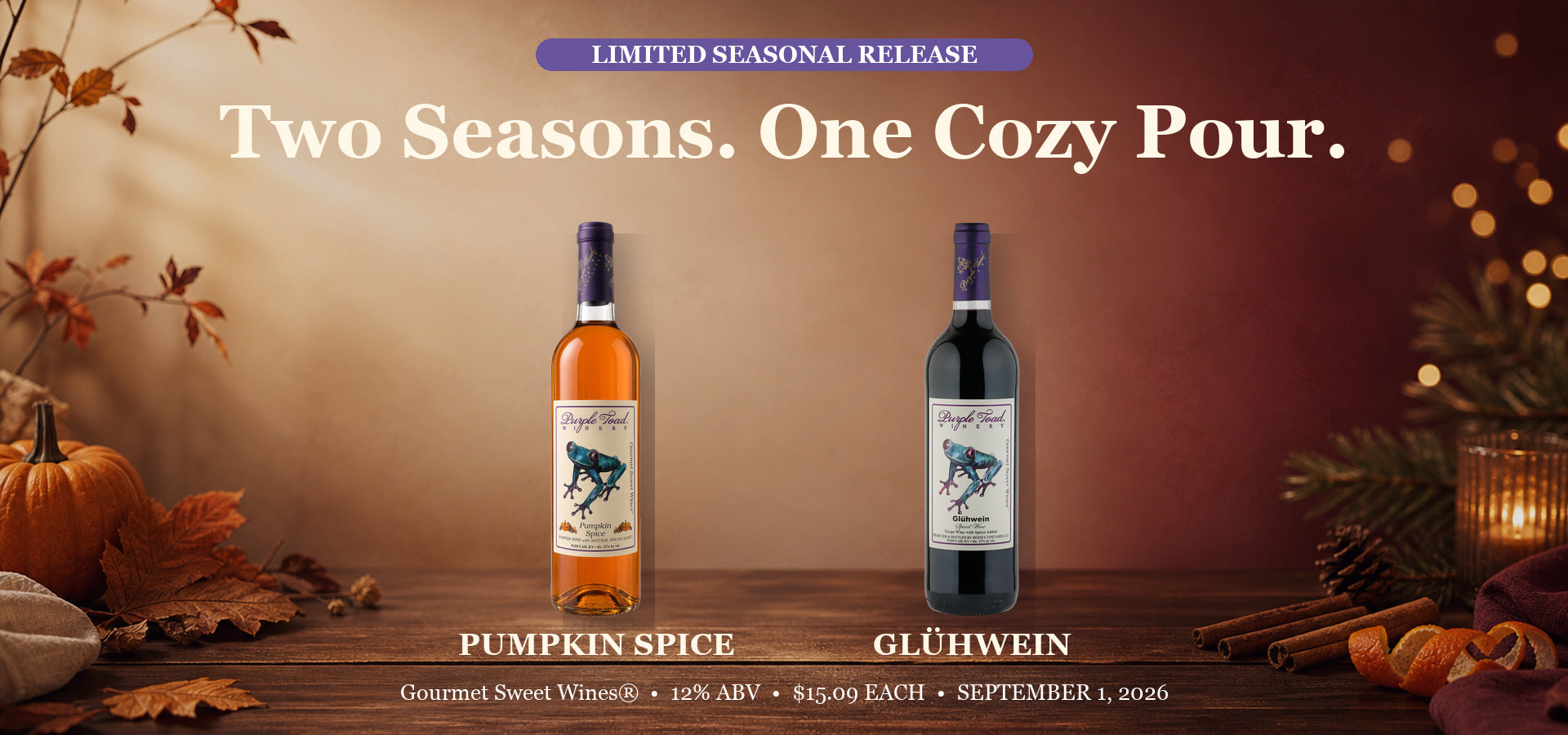 Pumpkin Spice and Glühwein limited seasonal release from Purple Toad Winery